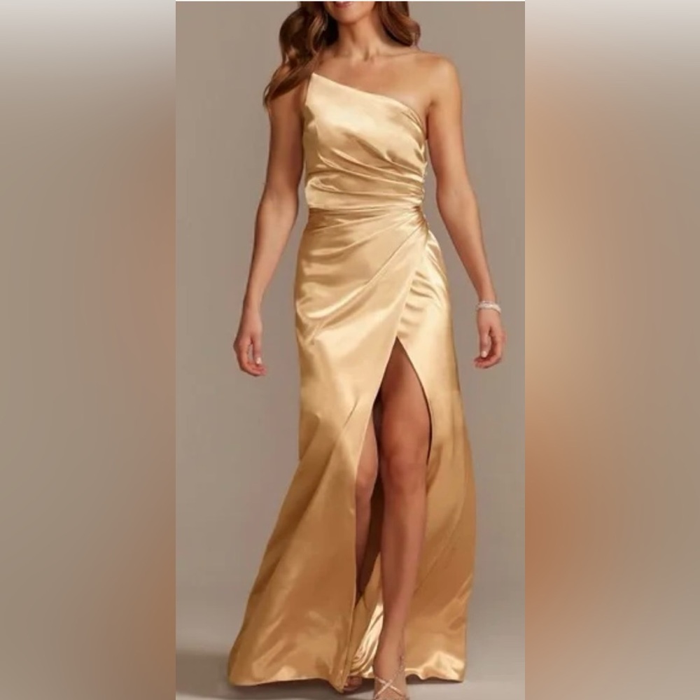 David's Bridal Galina Signature Charmeuse Draped One-Shoulder Dress